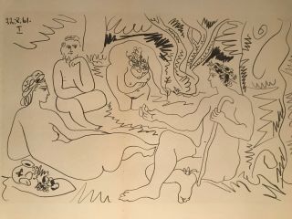Pablo Picasso Rare Drawing " Lunch On The Grass " Limited Edition Lithograph 1962