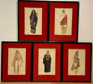 (5) Susan Southby Pochoir Stencil Lithographs Costumes Of The Holy Land Framed