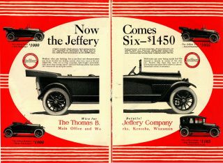 1916 Thomas B.  Jeffery Co.  2 Separate Pg.  Ad: 5 Model Pics - Kenosha,  Wisconsin