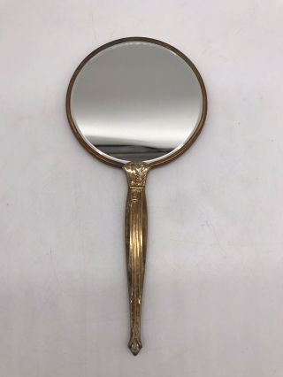 Vintage Metal Handheld Vanity Mirror Cloth Back With Small Flower Design