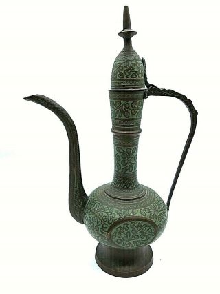 Unique Vintage Brass Hand Hammered Indian Teapot Daallah Kettle 10.  5”