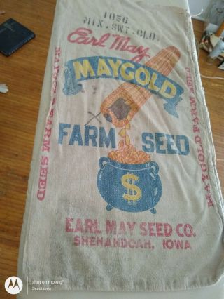 Vintage Earl May Seed Co Maygold Sweet Clover Farm Seed Sack Shenandoah Iowa
