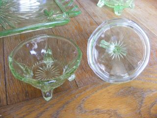 Reserved Vintage Art Deco Green Glass Dressing Table Vanity Set - No Tray