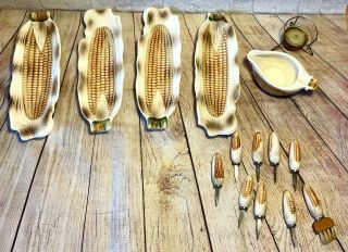 Ceramic Corn - On - The - Cob Dishes,  Cob Holders / Brush /butter Dish
