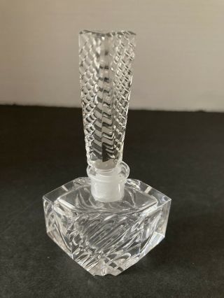 Vintage Art Deco Clear 24 Lead Crystal Glass Perfume Bottle With Glass Stopper