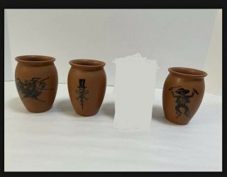 Set 3 El Espolon Tequila Cantarita Clay Cup Day Of The Dead Skull Promotional