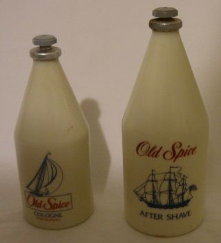 2 Vintage Old Spice Cologne 4.  25 Oz 1993 Shulton Milk Glass Bottle Star Cap And
