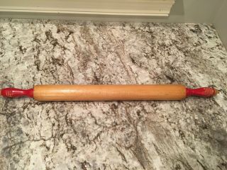 Vintage 24 " Wooden Rolling Pin Classic Kitchen Collectible Red Handles