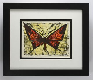 Bernard Buffet 1967 Color Lithograph " The Orange Butterfly " Framed