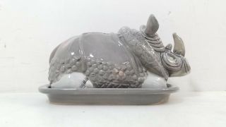 Blue Sky Ceramics Rhinoceros Butter Dish 2015 8.  5 " X 4 " X 4 " Collectible