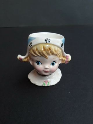 Vintage Leftons Figural Ceramic Dutch Girl Egg Cup 2700 Made In Japan 2