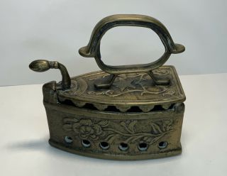Antique Sad Iron Ornate Brass Coal Heated Small Lace/collar