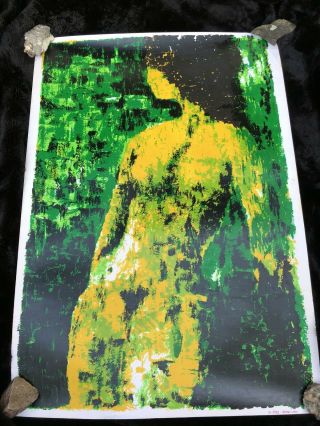 Stunning 1969 Large Nude Screenprint On Wove Paper - " Green Lady ",  Signed Arvid