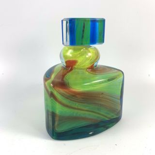 Vintage Blue,  Green & Red Swirl Art Glass Perfume Bottle