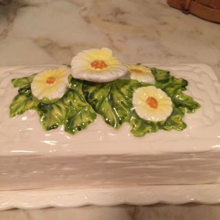 Lefton Basketweave With Yellow Floral Butter Dish And Lid Japan Exclusives