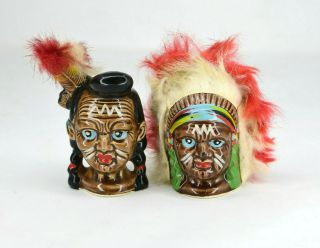 Vintage Native American Indian Heads Salt And Pepper Shakers
