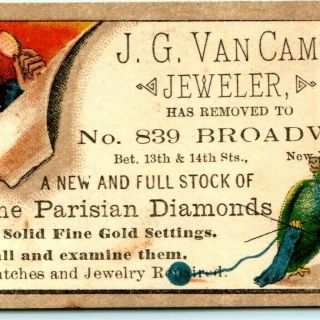 C1880s York City J.  G Van Camp Jeweler Parisian Diamond Trade Card Nyc C17