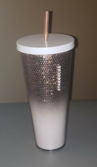 Starbucks 2018 Holiday Rose Gold And White Ombre Sequins Tumbler Cup 24oz.