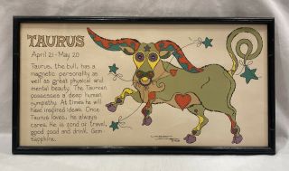 1968 Margot Johnson Taurus Zodiac Pop Art Print Framed Astrology Mid Century