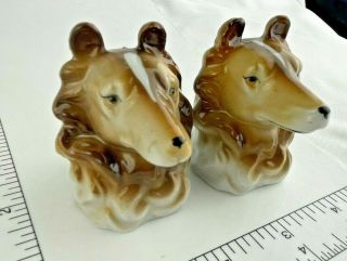 Vintage Collie Dog Head Salt And Pepper Shakers Ceramic Made In Japan