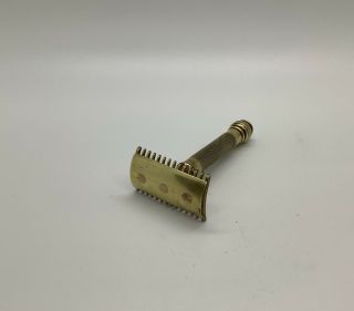 Vintage Gillette Ball End Double Edge Open Comb Safety Razor - Brass
