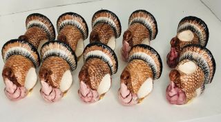 Vtg Set Of 8 Thanksgiving Turkey Napkin Holders And 2 Matching Candle Holders