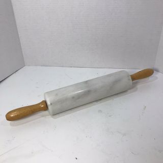 Marble Rolling Pin With Wood Handles 18” Overall 10” White Marble Roller