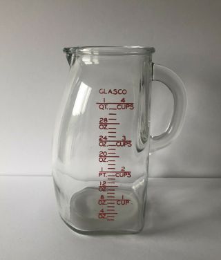 Vintage Glasco Usa Pot Belly 1 Quart,  4 Cup Glass Measuring Pitcher