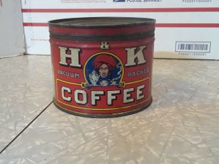Vintage H&k " Henly & Kinsella " Coffee 1 Pound Can With Lid