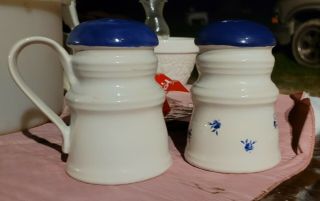 Vintage Antique Blue & White Floral Ceramic Salt And Pepper Shaker Set