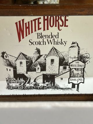White Horse Blended Scotch Whiskey Wood Framed Mirrored Wall Decor Tray Calvert