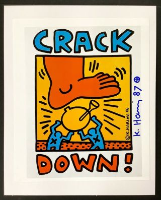 Hand Signed Signature - Keith Haring - Multi - Colored Print Of Crack Down Poster
