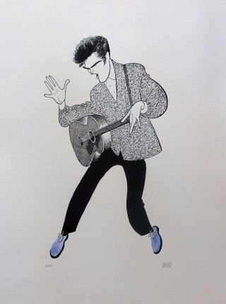 Al Hirschfeld Elvis Presley Blue Suede Shoes Hand Signed Limited Ed.  Lithograph