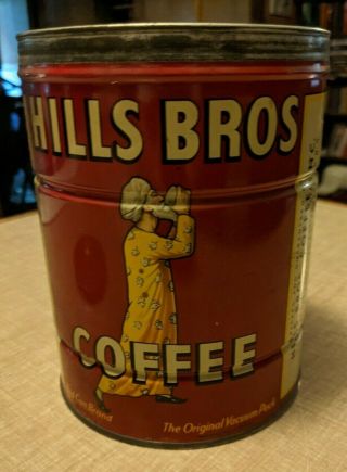 Vintage Hills Bros.  2 Lb.  " Red Can Brand " Coffee Tin With Lid From 1939