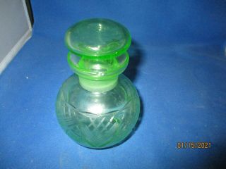 Vintage Green Checklovakia Cut Glass Bottle