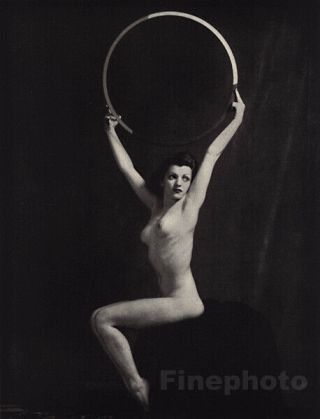 1937 Art Deco Female Nude Hoop Photo Litho Alfred Cheney Johnston