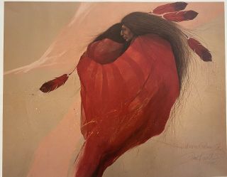 Frank Howell,  Red Feathers In A Salmon Sky 1986 Lithograph,  Unframed Hand Signed