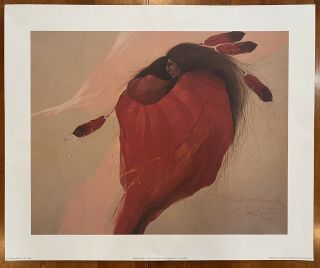 Frank Howell,  Red Feathers In A Salmon Sky 1986 Lithograph,  Unframed Hand Signed 2