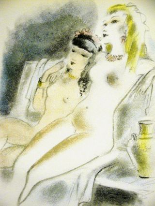 De Dignimont 2 Nude Women Relaxing 1947 Lesbian Lithograph Art Matted