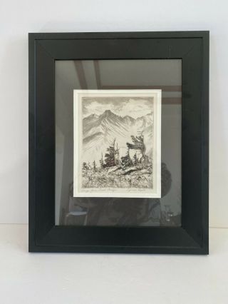 Lyman Byxbe Famous Artist Signed Etching " Longs From Trail Ridge Framed