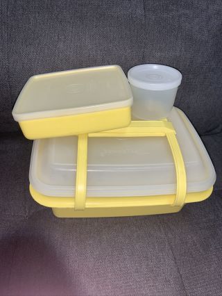 Yellow Vintage Tupperware Pack N Carry Lunch Box Lid & Handle 1254 - 1