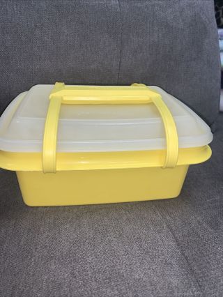 Yellow Vintage Tupperware Pack N Carry Lunch Box Lid & Handle 1254 - 1 3