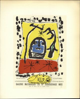 1959 Mini Poster Lithograph Print Joan Miro Galerie Matarasso