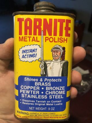 Nos Full,  Vintage Tarnite Metal Polish 9 Oz.  Copper Bronze Oil Can.  60’s.