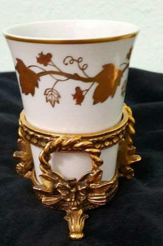 Vintage Hollywood Regency Vanity Cup With Gold Leaves And Gold Holder