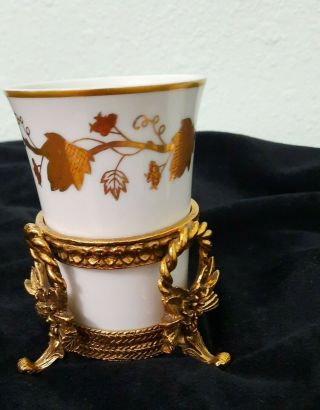 Vintage Hollywood Regency Vanity Cup with gold leaves and Gold Holder 2