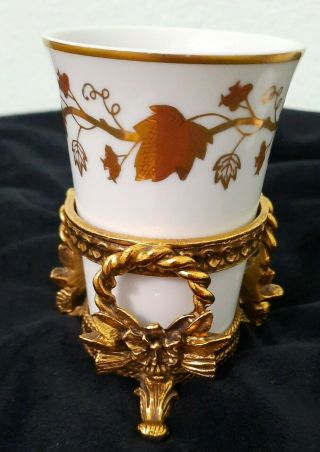 Vintage Hollywood Regency Vanity Cup with gold leaves and Gold Holder 3
