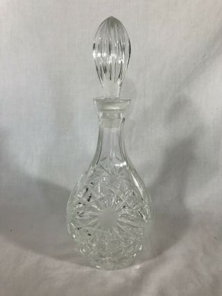 Vintage Lead Crystal Clear Wine Decanter With Stopper 11 " Pineapple