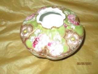 Antique Heavy Gold Beaded Pink Floral Hair Receiver Unmarked Nippon 3