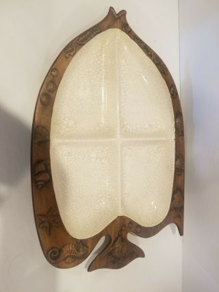 Treasure Craft Ceramic Wood Carved Fish Serving Tray Platter Mid Century